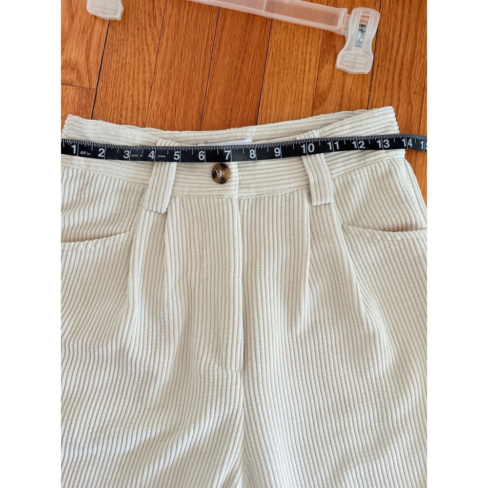 Petal + Pup Cream Corduroy High Waisted Pleated Straight Leg Pants Size 2 US - Picture 5 of 9